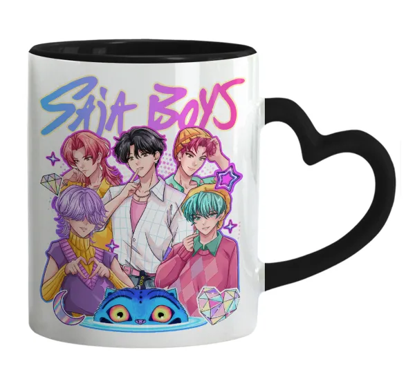 Huntrix Saja Boys — Κούπα καρδιά χερούλι μαύρη, κεραμική, 330ml
