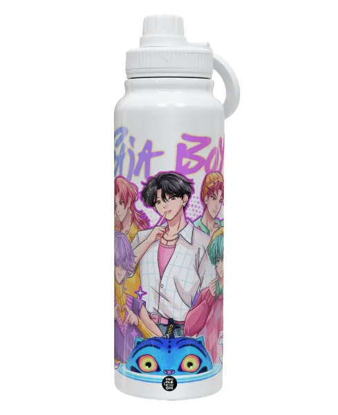Huntrix Saja Boys — 1L Stainless Steel Thermal Bottle with Phone Holder & Double Wall Insulation