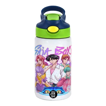 Huntrix Saja Boys, Παιδικό παγούρι θερμό, ανοξείδωτο, με καλαμάκι ασφαλείας, πράσινο/μπλε (350ml)