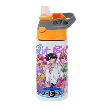 Huntrix Saja Boys, Παιδικό παγούρι θερμό, ανοξείδωτο, με καλαμάκι ασφαλείας, Πορτοκαλί/Γκρι (360ml) BPA-FREE