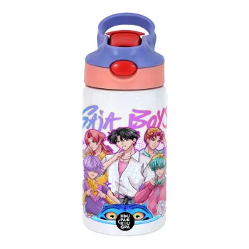 Huntrix Saja Boys, Children's hot water bottle, stainless steel, with safety straw, pink/purple (350ml)