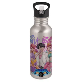 Huntrix Saja Boys, Παγούρι νερού Ασημένιο με καλαμάκι, ανοξείδωτο ατσάλι 600ml