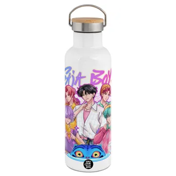 Huntrix Saja Boys, Stainless steel White with wooden lid (bamboo), double wall, 750ml