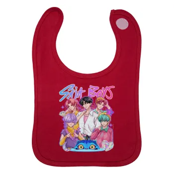 Huntrix Saja Boys, Σαλιάρα με Σκρατς Κόκκινη 100% Organic Cotton (0-18 months)