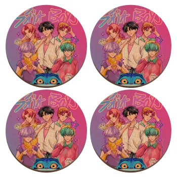 Huntrix Saja Boys, ΣΕΤ x4 Σουβέρ ξύλινα στρογγυλά plywood (9cm)