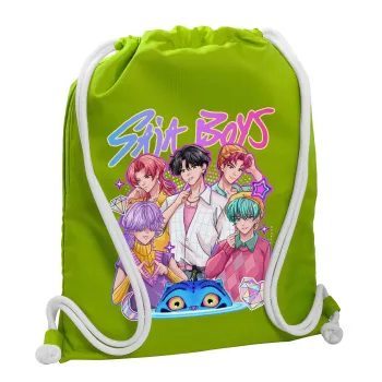 Huntrix Saja Boys, Τσάντα πλάτης πουγκί GYMBAG LIME GREEN, με τσέπη (40x48cm) & χονδρά κορδόνια