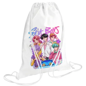 Huntrix Saja Boys, Τσάντα πλάτης πουγκί GYMBAG λευκή (28x40cm)