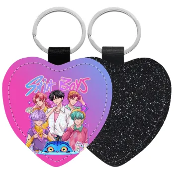 Huntrix Saja Boys, Μπρελόκ PU δερμάτινο glitter καρδιά ΜΑΥΡΟ
