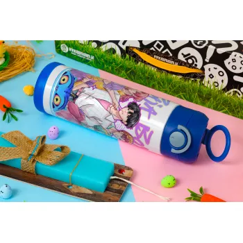 Huntrix Saja Boys, Πασχαλινή Λαμπάδα με Παιδικό παγούρι θερμό, ανοξείδωτο, με καλαμάκι ασφαλείας, ΜΠΛΕ (500ml)