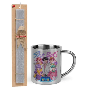 Huntrix Saja Boys, Πασχαλινή Λαμπάδα με μεταλλική κούπα θερμό (300ml) & κερί αρωματικό πλακέ (30cm) (ΓΚΡΙ)