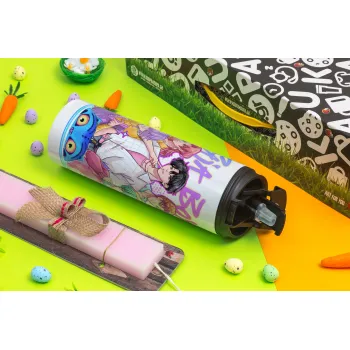 Huntrix Saja Boys, Πασχαλινή Λαμπάδα με Travel Tumbler θερμό με διπλό καπάκι (600ml, BPA free) & κερί αρωματικό πλακέ (30cm) (ΡΟΖ)