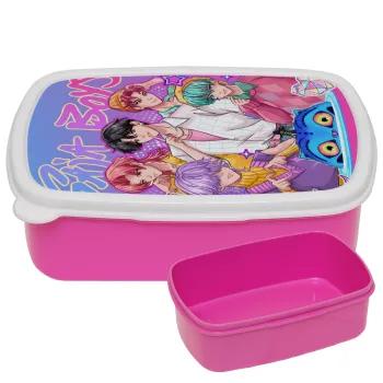 Huntrix Saja Boys, ΡΟΖ παιδικό δοχείο φαγητού (lunchbox) πλαστικό (BPA-FREE) Lunch Βox M18 x Π13 x Υ6cm