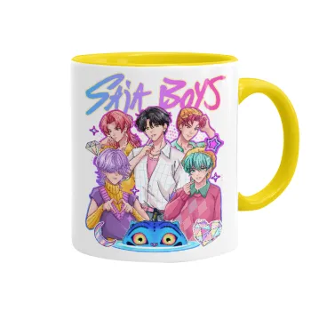 Huntrix Saja Boys, Κούπα χρωματιστή κίτρινη, κεραμική, 330ml