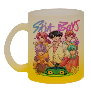 Huntrix Saja Boys, Κούπα γυάλινη δίχρωμη με βάση το κίτρινο ματ, 330ml