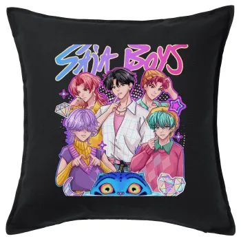Huntrix Saja Boys, Μαξιλάρι καναπέ Μαύρο 100% βαμβάκι, περιέχεται το γέμισμα (50x50cm)
