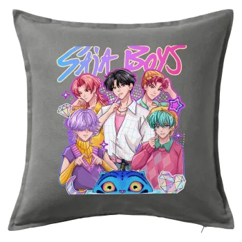 Huntrix Saja Boys, Μαξιλάρι καναπέ Γκρι 100% βαμβάκι, περιέχεται το γέμισμα (50x50cm)
