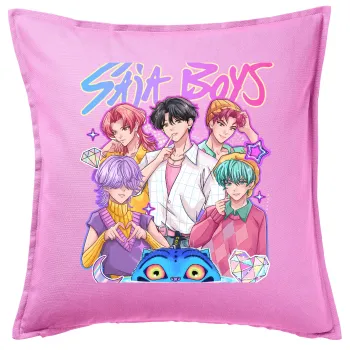 Huntrix Saja Boys, Μαξιλάρι καναπέ ΡΟΖ 100% βαμβάκι, περιέχεται το γέμισμα (50x50cm)