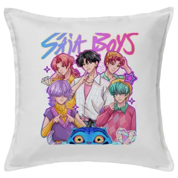 Huntrix Saja Boys, Μαξιλάρι καναπέ ΛΕΥΚΟ 100% βαμβάκι, περιέχεται το γέμισμα (50x50cm)