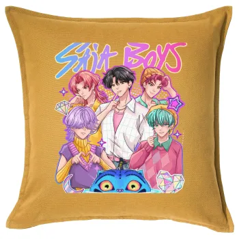 Huntrix Saja Boys, Μαξιλάρι καναπέ Κίτρινο 100% βαμβάκι, περιέχεται το γέμισμα (50x50cm)