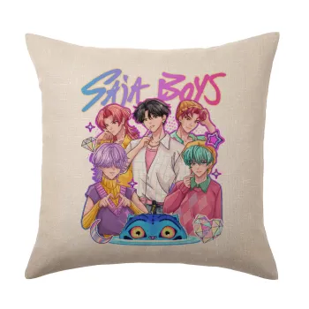 Huntrix Saja Boys, Μαξιλάρι καναπέ ΛΙΝΟ 40x40cm περιέχεται το  γέμισμα