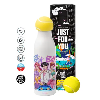 Huntrix Saja Boys, Tennis ball Metal mug thermos White, double wall, 550ml