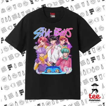 Huntrix Saja Boys, Κλασικό T-Shirt, διπλής ραφής, χωρίς πλευρικές ραφές ΜΑΥΡΟ από 100% βαμβάκι. Vegan & OEKO-TEX πιστοποιημένο.