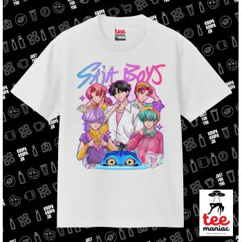 Huntrix Saja Boys, Κλασικό T-Shirt, διπλής ραφής, χωρίς πλευρικές ραφές ΛΕΥΚΟ από 100% βαμβάκι. Vegan & OEKO-TEX πιστοποιημένο.