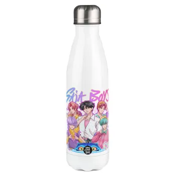 Huntrix Saja Boys, Μεταλλικό παγούρι θερμός Λευκό (Stainless steel), διπλού τοιχώματος, 500ml