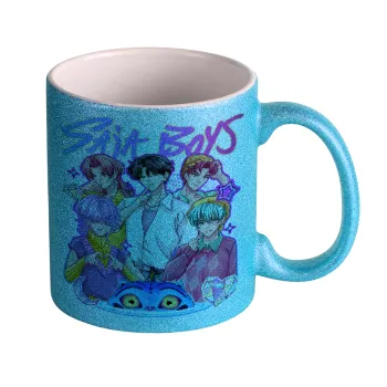 Huntrix Saja Boys, Κούπα Σιέλ Glitter που γυαλίζει, κεραμική, 330ml