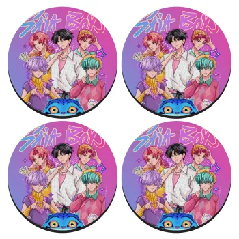 Huntrix Saja Boys, ΣΕΤ 4 Σουβέρ ξύλινα στρογγυλά (9cm)