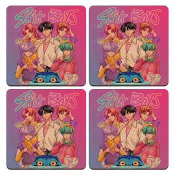 Huntrix Saja Boys, ΣΕΤ x4 Σουβέρ ξύλινα τετράγωνα plywood (9cm)