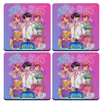 Huntrix Saja Boys, ΣΕΤ 4 Σουβέρ ξύλινα τετράγωνα (9cm)