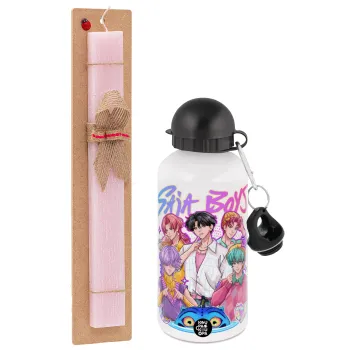 Huntrix Saja Boys, Easter Set, metallic aluminum bottle (500ml) & aromatic flat Easter candle (30cm) (PINK)