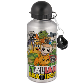 Italian Brainrot friends, Μεταλλικό παγούρι νερού, Ασημένιο, αλουμινίου 500ml