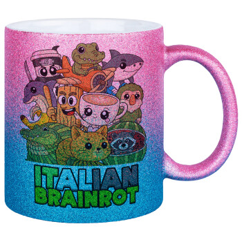 Italian Brainrot friends, Κούπα Χρυσή/Μπλε Glitter, κεραμική, 330ml