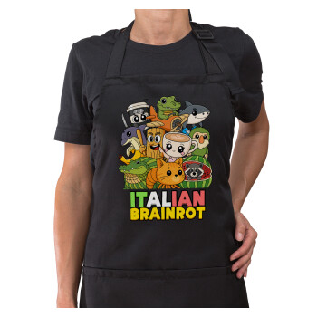 Italian Brainrot friends, Ποδιά μακριά Σεφ ολόσωμη με τσέπες Μαύρη (ΕΝΗΛΙΚΩΝ)