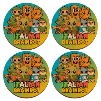 Italian Brainrot friends, ΣΕΤ x4 Σουβέρ ξύλινα στρογγυλά plywood (9cm)