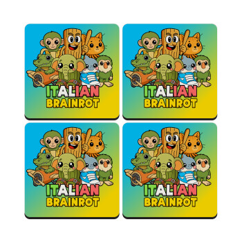 Italian Brainrot friends, ΣΕΤ 4 Σουβέρ ξύλινα τετράγωνα (9cm)
