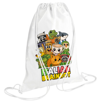 Italian Brainrot friends, Backpack pouch GYMBAG white (28x40cm)