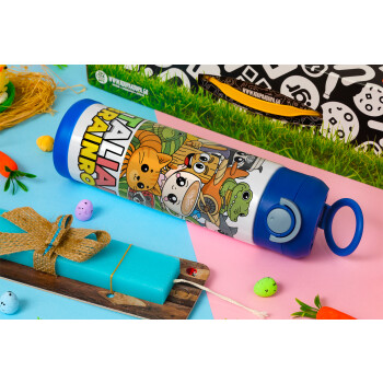 Italian Brainrot friends, Easter candle, Childrens hot water bottle, stainless steel, with safety straw, BLUE (500ml)