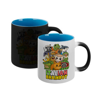 Italian Brainrot friends, Κούπα Μαγική εσωτερικό μπλε, κεραμική 330ml που αλλάζει χρώμα με το ζεστό ρόφημα