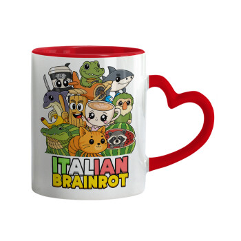 Italian Brainrot friends, Κούπα καρδιά χερούλι κόκκινη, κεραμική, 330ml