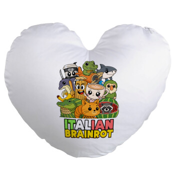 Italian Brainrot friends, Μαξιλάρι καναπέ καρδιά 40x40cm περιέχεται το  γέμισμα