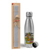 Easter Set, metallic Inox water bottle (750ml) & aromatic flat Easter candle (30cm) (GRAY)