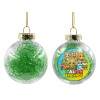 Transparent Christmas tree ball ornament with green filling 8cm