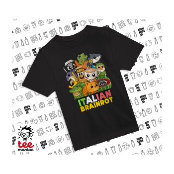 Italian Brainrot friends, Άνετο παιδικό T-Shirt ΜΑΥΡΟ από 100% βαμβάκι, για κάθε μέρα. Vegan & OEKO-TEX πιστοποιημένο.