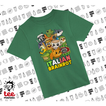 Italian Brainrot friends, Άνετο παιδικό T-Shirt ΠΡΑΣΙΝΟ από 100% βαμβάκι, για κάθε μέρα. Vegan & OEKO-TEX πιστοποιημένο.