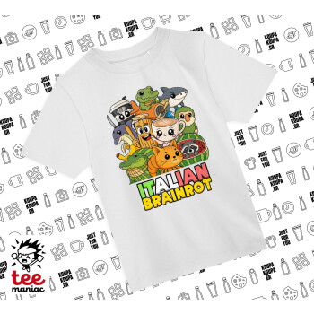 Italian Brainrot friends, Άνετο παιδικό T-Shirt ΛΕΥΚΟ από 100% βαμβάκι, για κάθε μέρα. Vegan & OEKO-TEX πιστοποιημένο.