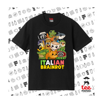 Italian Brainrot friends, Κλασικό T-Shirt, διπλής ραφής, χωρίς πλευρικές ραφές ΜΑΥΡΟ από 100% βαμβάκι. Vegan & OEKO-TEX πιστοποιημένο.