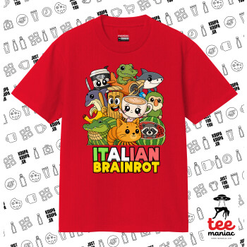 Italian Brainrot friends, Κλασικό T-Shirt, διπλής ραφής, χωρίς πλευρικές ραφές ΚΟΚΚΙΝΟ από 100% βαμβάκι. Vegan & OEKO-TEX πιστοποιημένο.
